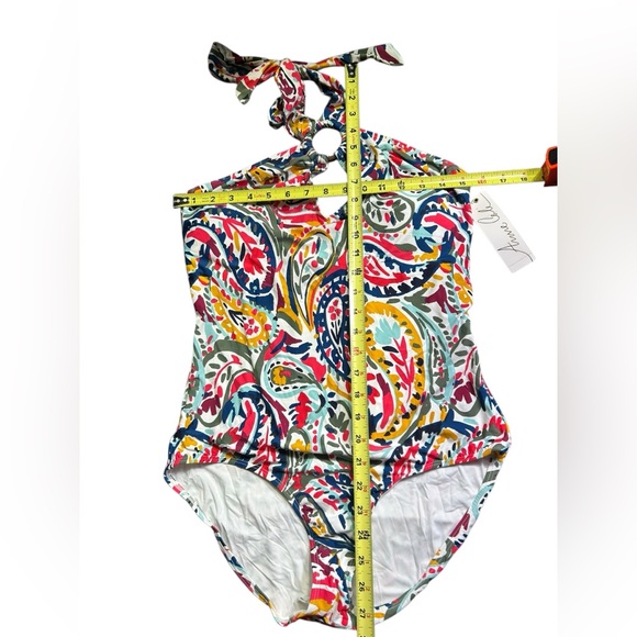 ANNE COLE Womens Stretch Cut Out Tie Ring High Neck One Piece Swimsuit NWT - Picture 6 of 7